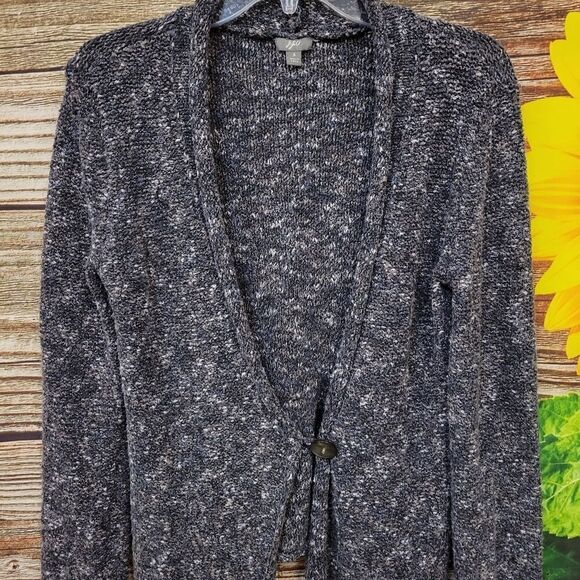 J.Jill deep V-neck Button closure black/gray mix sweater Pre-owned small - Picture 1 of 6